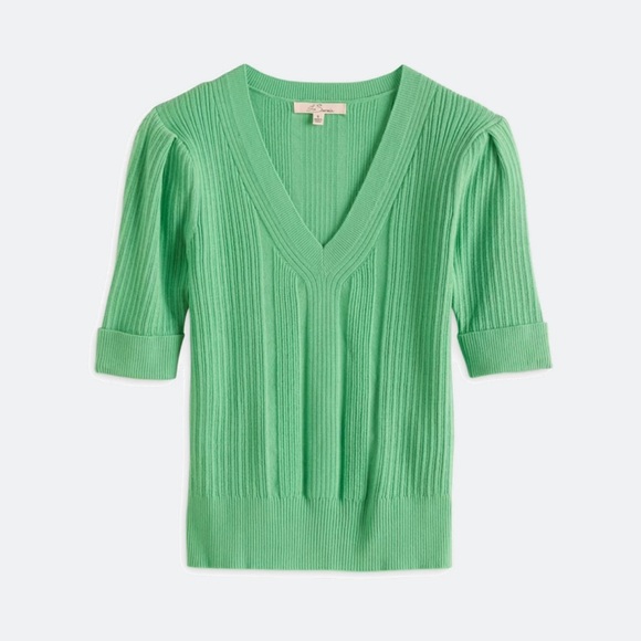 Les Serein Sweaters - Les Serein Apple Green Ribbed V-Neck Short Sleeve Sweater Women's Small NWT
